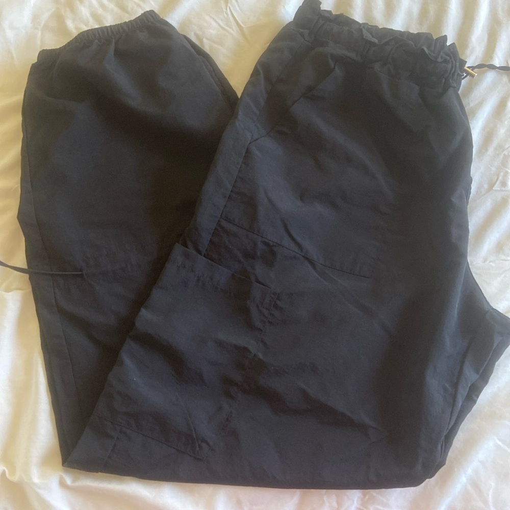 Women’s black cargo joggers.